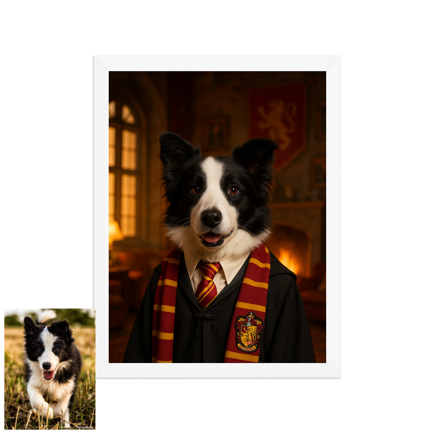 ACADEMY HONORS: Crimson Courage — Custom Pet Portrait in Scarlet Scholar Robes, Premium Matte Framed Poster | Instant Design Preview, Ships in 48h