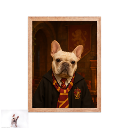 ACADEMY HONORS: Crimson Courage — Custom Pet Portrait in Scarlet Scholar Robes, Premium Matte Framed Poster | Instant Design Preview, Ships in 48h