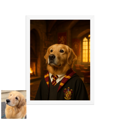 ACADEMY HONORS: Crimson Courage — Custom Pet Portrait in Scarlet Scholar Robes, Premium Matte Framed Poster | Instant Design Preview, Ships in 48h