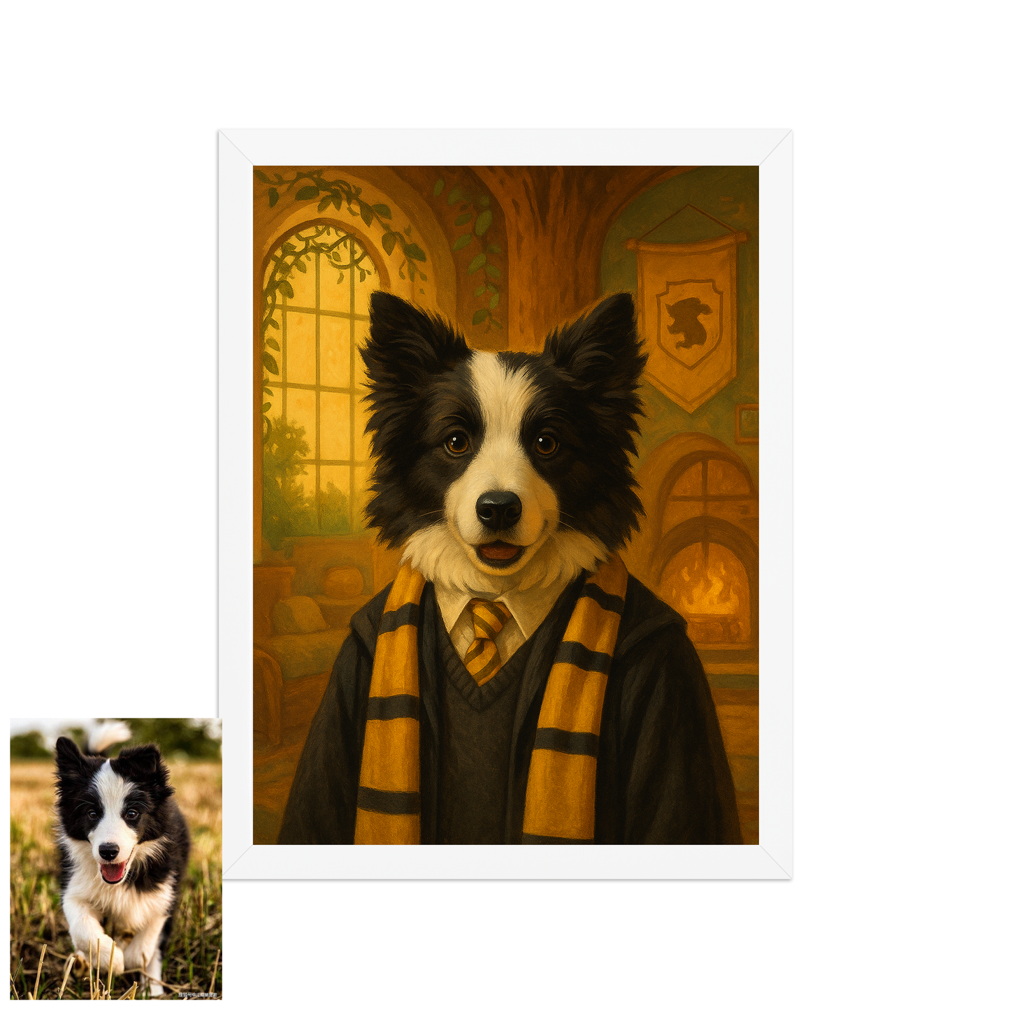 ACADEMY HONORS: Golden Loyalty — Custom Pet Portrait in Sunburst Scholar Uniform, Premium Matte Framed Poster | Instant Design Preview, Ships in 48h
