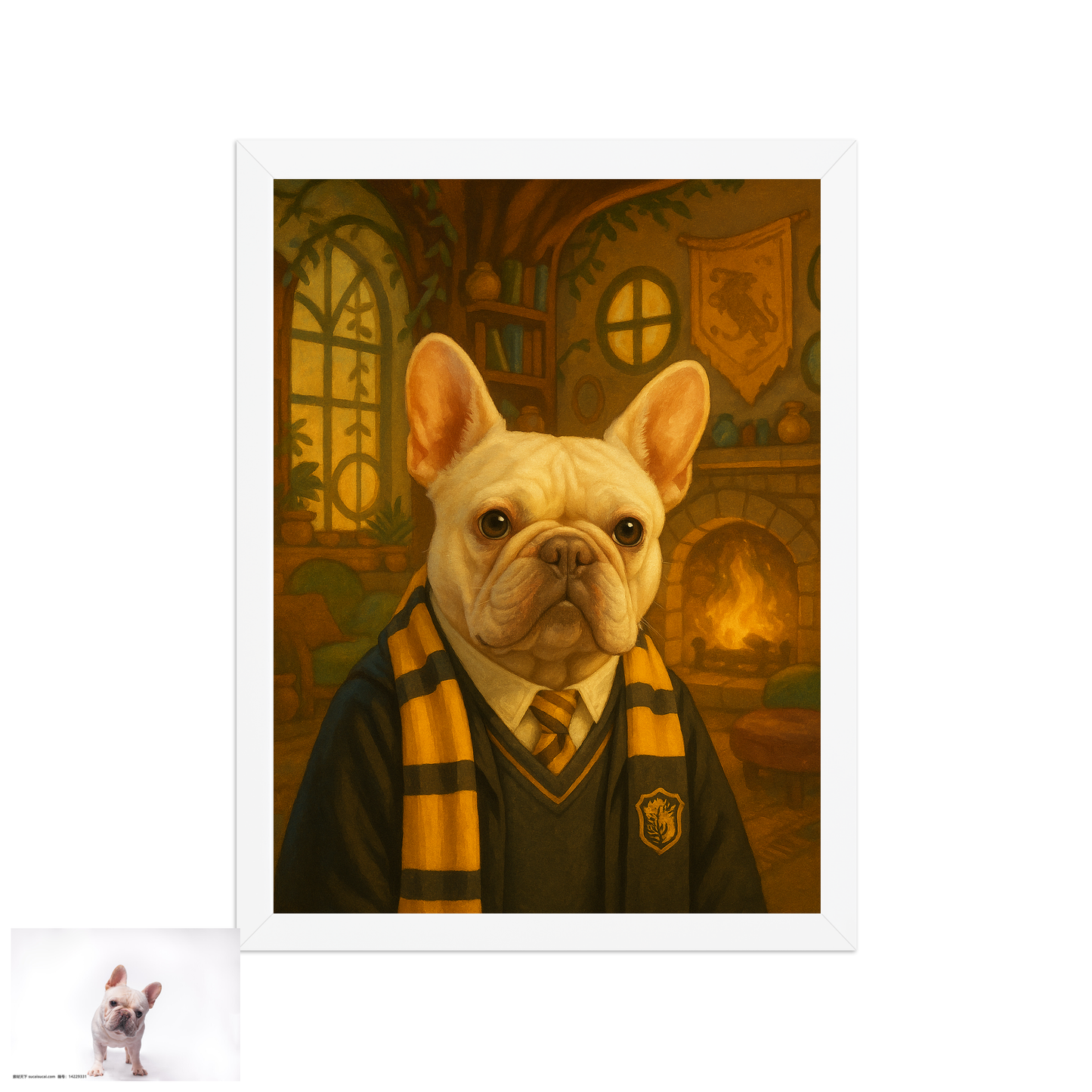 ACADEMY HONORS: Golden Loyalty — Custom Pet Portrait in Sunburst Scholar Uniform, Premium Matte Framed Poster | Instant Design Preview, Ships in 48h