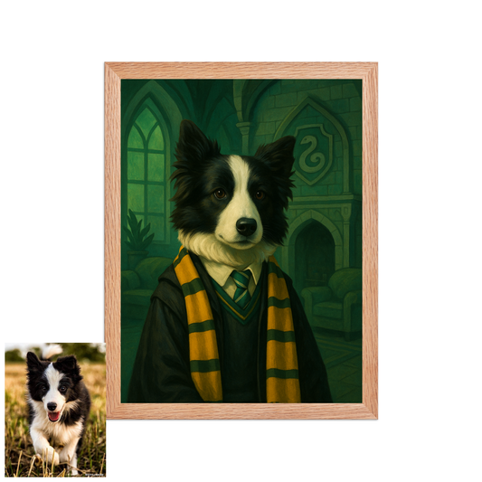 ACADEMY HONORS: Emerald Ambition — Custom Pet Portrait in Jade Scholar Regalia, Premium Matte Framed Poster | Instant Design Preview, Ships in 48h
