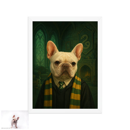 ACADEMY HONORS: Emerald Ambition — Custom Pet Portrait in Jade Scholar Regalia, Premium Matte Framed Poster | Instant Design Preview, Ships in 48h