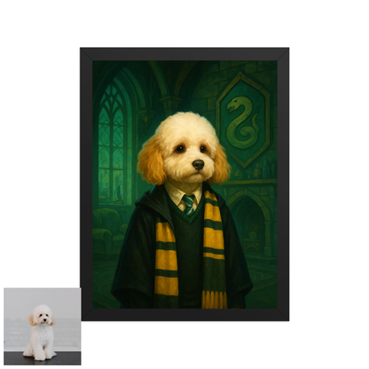 ACADEMY HONORS: Emerald Ambition — Custom Pet Portrait in Jade Scholar Regalia, Premium Matte Framed Poster | Instant Design Preview, Ships in 48h