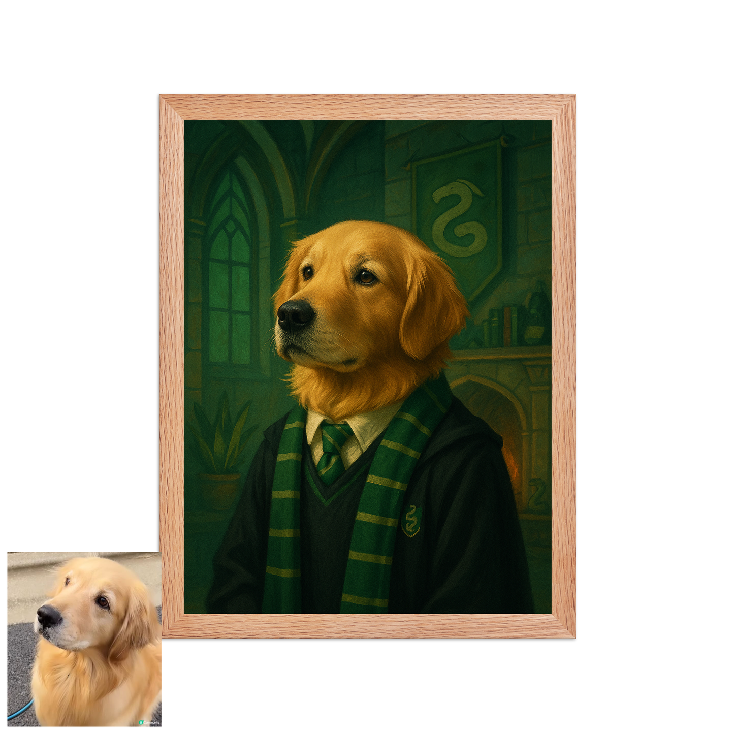 ACADEMY HONORS: Emerald Ambition — Custom Pet Portrait in Jade Scholar Regalia, Premium Matte Framed Poster | Instant Design Preview, Ships in 48h