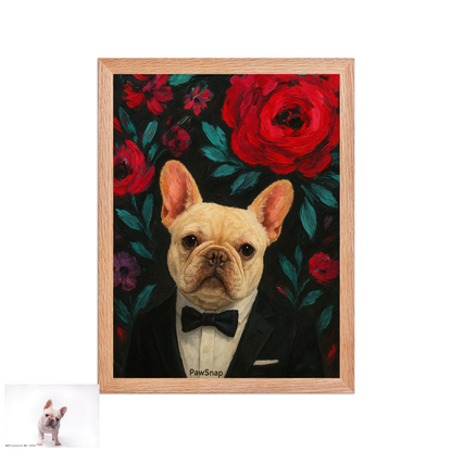 🌸Bloom & Bow — Custom Pet Portrait in Tuxedo, Premium Matte Horizontal Framed Poster | Instant Design Preview, Ships in 48h