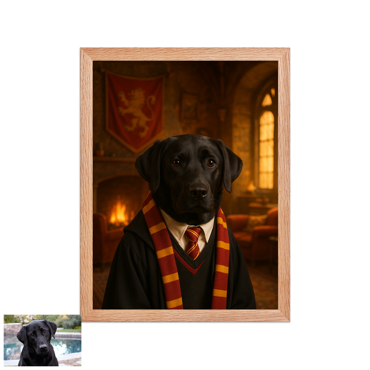 ACADEMY HONORS: Crimson Courage — Custom Pet Portrait in Scarlet Scholar Robes, Premium Matte Framed Poster | Instant Design Preview, Ships in 48h