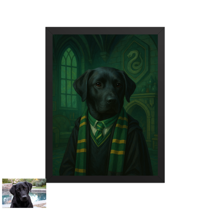 ACADEMY HONORS: Emerald Ambition — Custom Pet Portrait in Jade Scholar Regalia, Premium Matte Framed Poster | Instant Design Preview, Ships in 48h