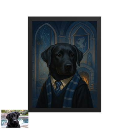 ACADEMY HONORS: Sapphire Wisdom — Custom Pet Portrait in Azure Scholar Attire, Premium Matte Framed Poster | Instant Design Preview, Ships in 48h