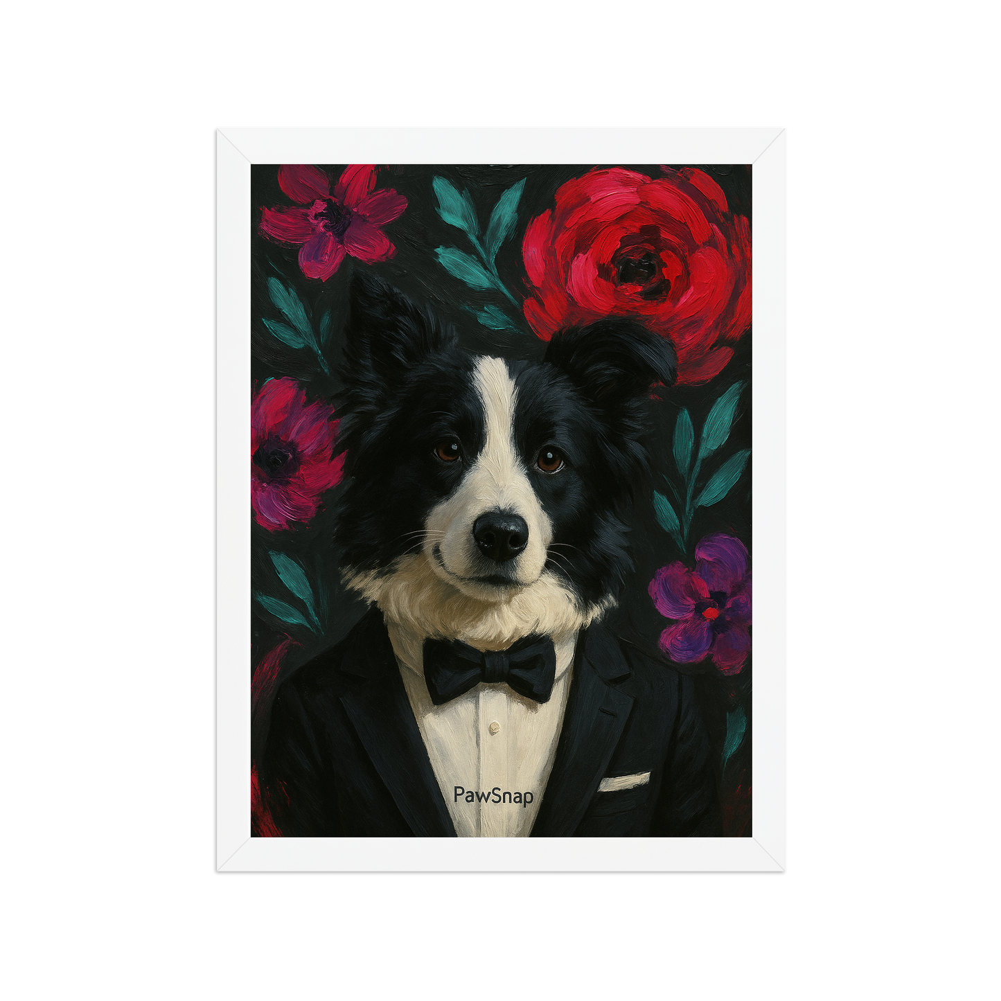 🌸Bloom & Bow — Custom Pet Portrait in Tuxedo, Premium Matte Horizontal Framed Poster | Instant Design Preview, Ships in 48h