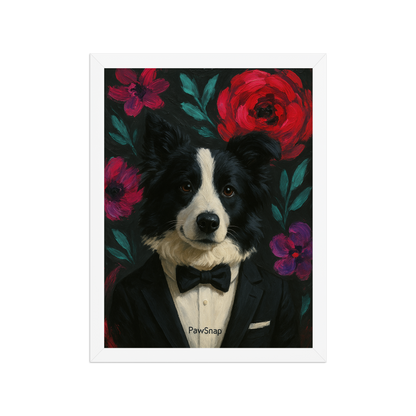 🌸Bloom & Bow — Custom Pet Portrait in Tuxedo, Premium Matte Horizontal Framed Poster | Instant Design Preview, Ships in 48h