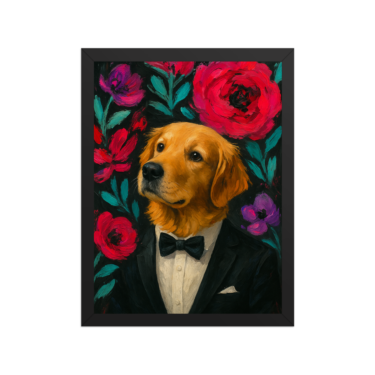 🌸Bloom & Bow — Custom Pet Portrait in Tuxedo, Premium Matte Horizontal Framed Poster | Instant Design Preview, Ships in 48h