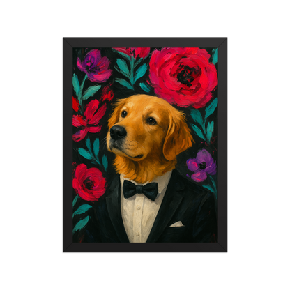 🌸Bloom & Bow — Custom Pet Portrait in Tuxedo, Premium Matte Horizontal Framed Poster | Instant Design Preview, Ships in 48h