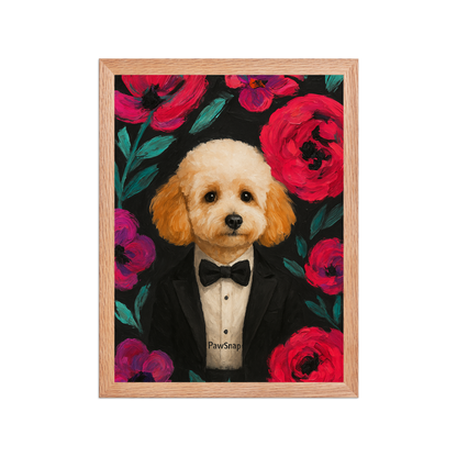 🌸Bloom & Bow — Custom Pet Portrait in Tuxedo, Premium Matte Horizontal Framed Poster | Instant Design Preview, Ships in 48h