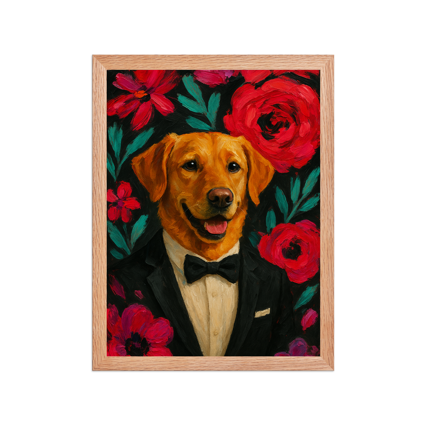 🌸Bloom & Bow — Custom Pet Portrait in Tuxedo, Premium Matte Horizontal Framed Poster | Instant Design Preview, Ships in 48h