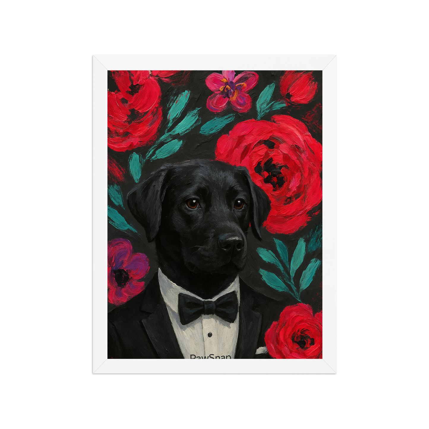 🌸Bloom & Bow — Custom Pet Portrait in Tuxedo, Premium Matte Horizontal Framed Poster | Instant Design Preview, Ships in 48h