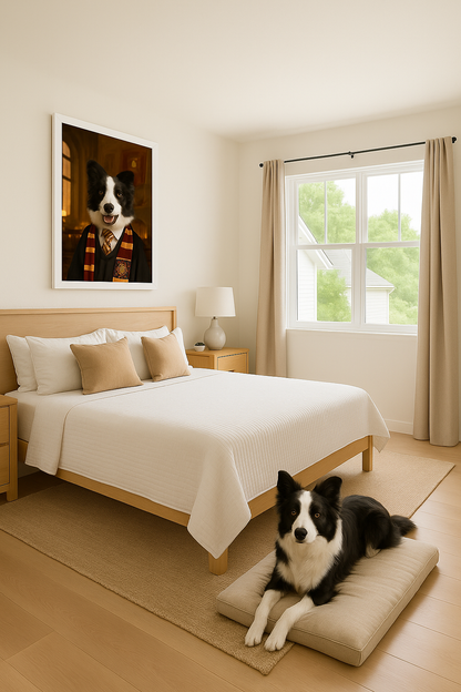 ACADEMY HONORS: Crimson Courage — Custom Pet Portrait in Scarlet Scholar Robes, Premium Matte Framed Poster | Instant Design Preview, Ships in 48h