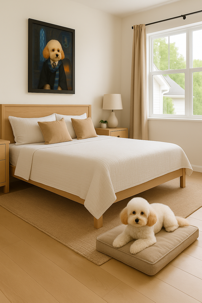 ACADEMY HONORS: Sapphire Wisdom — Custom Pet Portrait in Azure Scholar Attire, Premium Matte Framed Poster | Instant Design Preview, Ships in 48h