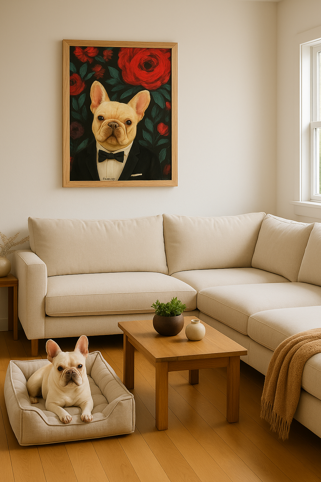 🌸Bloom & Bow — Custom Pet Portrait in Tuxedo, Premium Matte Horizontal Framed Poster | Instant Design Preview, Ships in 48h