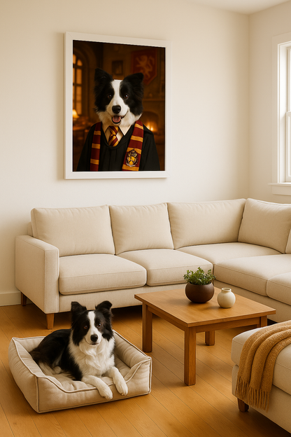 ACADEMY HONORS: Crimson Courage — Custom Pet Portrait in Scarlet Scholar Robes, Premium Matte Framed Poster | Instant Design Preview, Ships in 48h